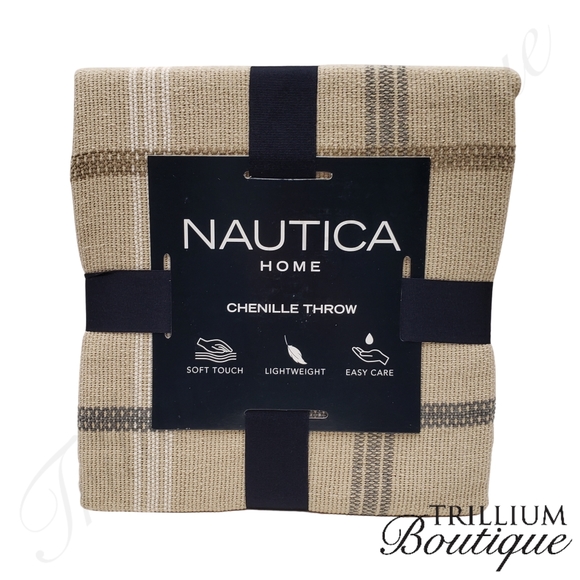 Nautica Other - Nautica Chenille Benchley Chenille Throw Blanket Windowpane Plaid Beige Neutral